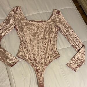 Francesca's Collections Velvet Bodysuit - Blush